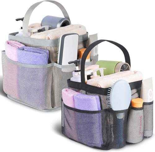 Image of EUDELE 2 Pack Mesh Shower Caddy Portable for College Dorm Room Essentials, Shower Caddy Dorm with 9-Pocket Large Capacity,Shower Bag for Beach,Swimming,Gym All Black+All Grey