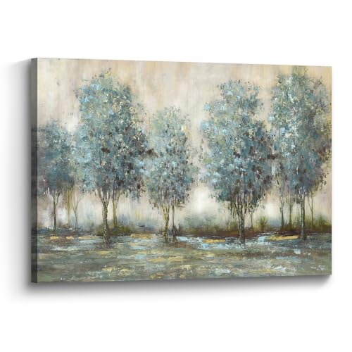Tree Painting Canvas Wall Art: Textured Forest Scenery Picture Nature Trees Landscape Artwork Print Bedroom Living Room Decor