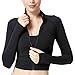 FEOYA Veste de Sport Femme Col Montant Veste Court Fitness Yoga Pilates Sweat-Shirt Manches Longues Femme Elégant Noir XL
