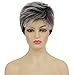Kaneles Short Grey Pixie Cut Wigs for Women Layered Soft Fluffy Old Lady Synthetic Wigs for Daily Party Costume Halloween Use（Gray Mix Brown）