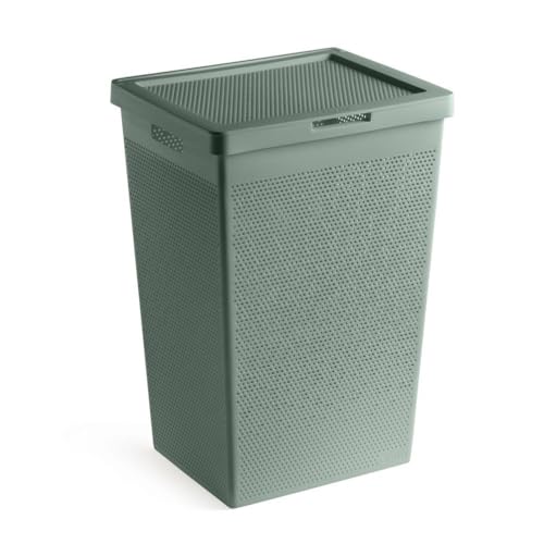 TATAY Cesta Ropa Sucia 60L Bohol | Diseño Minimalista | Tapa Abatible, Asas Laterales | Ventilación Óptima | Plástico 100% Reciclado Libre de BPA | 42,5x33,5x60 cm, Verde
