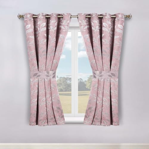 SUPERIOR Semi Blackout Curtains - Modern Leaves - 46" x 63" - Grommet Header - Thermal Insulated, Sun Blocking & Room Darkening Drapes for Bedroom, Living Room - Set of 2 Panels - Blush