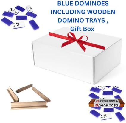 Miniatura 2 de Bene Casa - Juego de dominó doble nueve de alto brillo -Color Azul - Incluye 55 dominóbandejas de dominó de madera - Juego de 4 - Cada bandeja puede