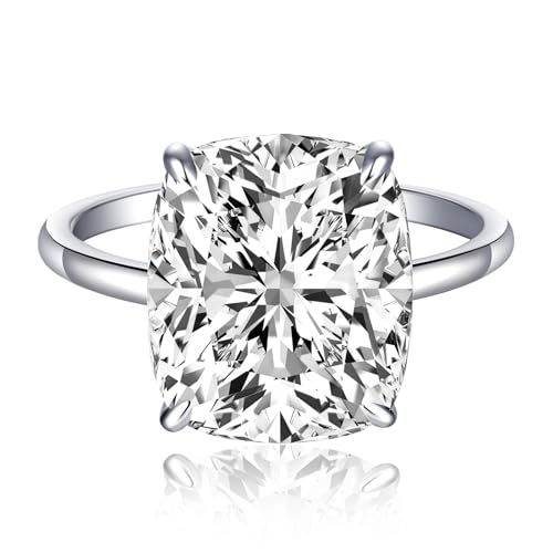 AVECON 3CT Elongated Cushion Cut Engagement Ring for Women, Promise Wedding Cubic Zirconia White Gold Plated Band Size 8.5