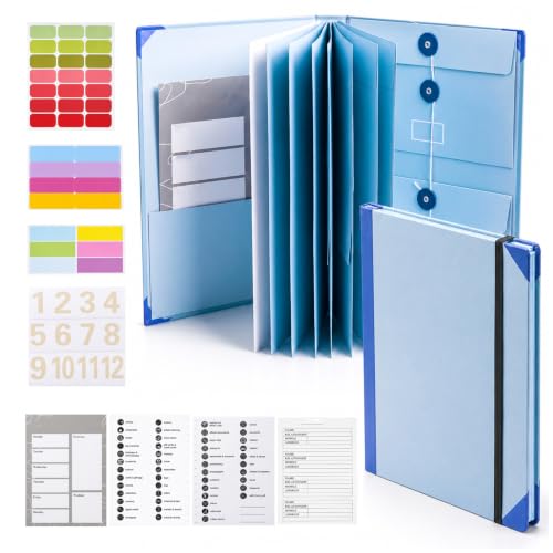 Family File Folder Organizer Important Document Organizer with Labeled Pockets for Easy Access Home Management Binder for Important Papers IDs Certificates Insurance & Home Records Blue