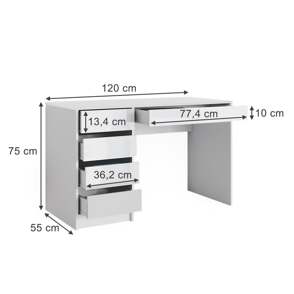 Vicco Schreibtisch Sherry, Weiß, 55 x 120 cm