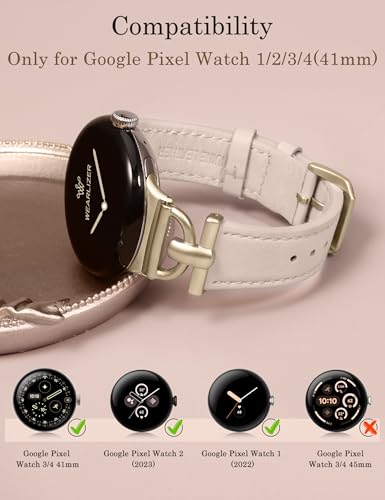 Image of Wearlizer Leather Bands Compatible with Google Pixel Watch 4 /3 41mm /Pixel Watch 2 /1 Band Women, Dressy Designer Slim Leather Strap with D-Shape Metal Buckle for Pixel Smartwatch Accessories