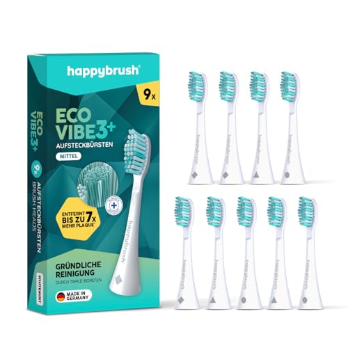 happybrush® Aufsteckbürsten für elektrische Schall-Zahnbürste Eco VIBE 3 - Weiß/Mint - 9 Stück – Ansicht 1