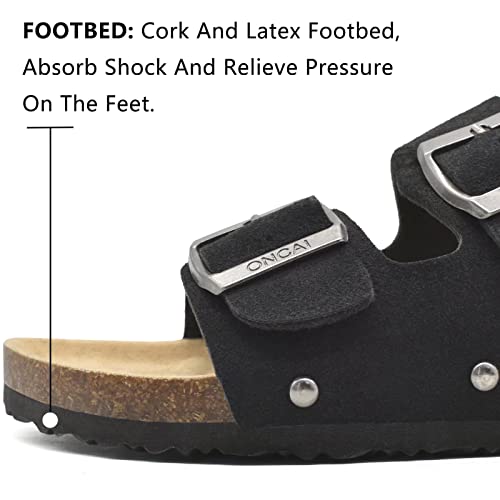 Oncai Womens Comfortable Sandals Knock Off Clogs Sandals Women Dressy Summer Flat With Arch Support Two Strap Slip On Adjustable Buckle Slides Shoes For Women Black Size 11 #TOP5