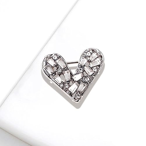 Image of White Crystal Heat Shape Brooches Pins Dainty Rhinestone Love Heart Brooches Women Girls Valentine's Day Gift