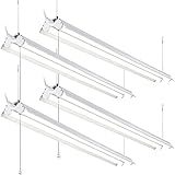 LEONLITE 4-PACK 4ft 40W Linkable LED Utility Shop Light, 4100 Lumens, ENERGY STAR & ETL Listed, Double Integrated LED Ceiling Fixture, 5000K Daylight, Pull Cord Switch, Garage/Basement/Workshop