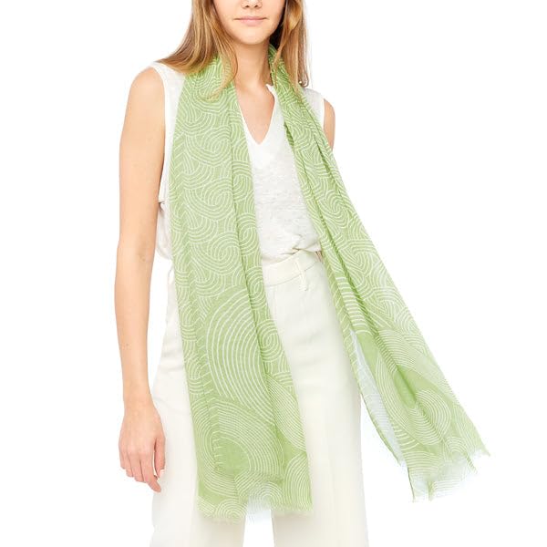 Étole femme vert d'eau Draeger Paris grand foulard 70x180 cm motif