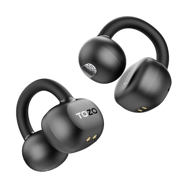 TOZO OpenEarRing True Open Ear Headphones, Lightweight Comfort Open Ear Clip Wireless Earbuds, 40H Play Bluetooth 5.4 Headphones with Smart Digital Display Design Fit Sports Running, Workout Black
