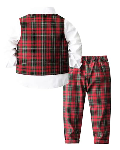 Image of ARTMINE Toddler Boy Clothes Suit Gentleman Wedding Outfits, Formal Dress Shirt+Bowtie+Vest+Pants
