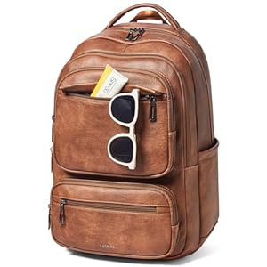 43L Backpack Purse For Women Men Leather Shoulder Diaper Bookbag Tote 17 16 15.6 Inch Laptop Bag Handbags For Travel Work College Large Brown