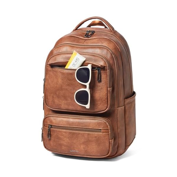 43L Backpack Purse For Women Men Leather Shoulder Diaper Bookbag Tote 17 16 15.6 Inch Laptop Bag Handbags For Travel Work College Large Brown