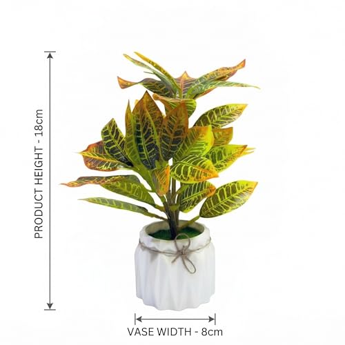 Image of Dekorly Artificial Lavender Plant in White Pot, 18cm - Realistic Faux Flower Arrangement for Home & Office Decor (Set of 1) (1, Croton Plant)