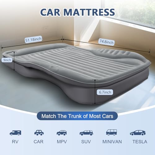AKUDY Self-Inflating SUV Air Mattress with Built in Electric Pump?car air Mattress with Pillow for Trunk?Portable car Mattress for Travle and Camping, Gray