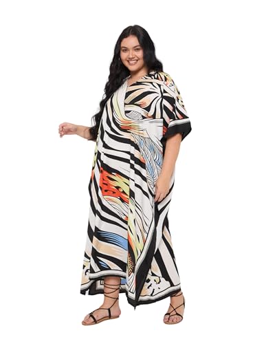 Image of Gypsie Blu Women Plus Size Kaftan Dress Beach Cover Up Maxi Dresses for Women, V-Neck Kimono Sleeve 1X-3X