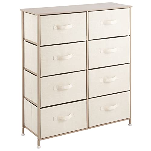 Mdesign 38.31" High Steel Frame/Wood Top Storage Dresser Furniture Unit With 8 Removable Fabric Drawers - Large Bureau Organizer For Bedroom, Living Room, Or Closet - Lido Collection, Cream/Gold #TOP12
