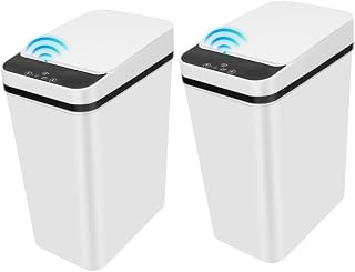 2 Pack Bathroom Trash can,Smart Touchless Trash Can,Automatic Motion Sensor Trash Bin with Lid,2.4 Gallon Garbage Can, Kitchen, Bathroom, Office, Bedroom Trash can (White+White)