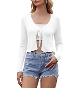 Women's Tie Front Short Shrug Tops V Neck Open Front Cardigan Long Sleeve Ribbed Knit Sweater