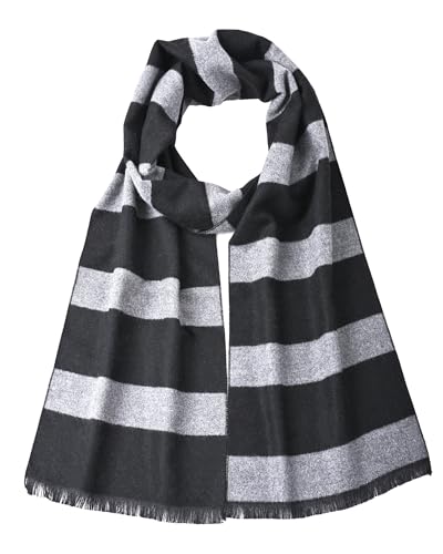 Prupoky Scarf for Men Cashmere Feel Striped Scarves Black and Grey Scarf Mens Fall Winter Costume Accessory for Cosplay Black & Grey