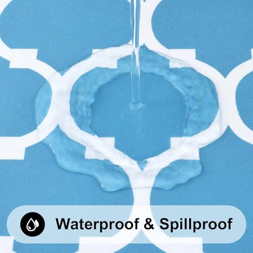 Image of Smiry Rectangle Table Cloth, Flannel Backed Vinyl Tablecloth, 60 inchx120 inch | Waterproof Plastic Tablecloths, Wipeable Table Cover for Dining, Indoor and Outdoor (Light Blue)