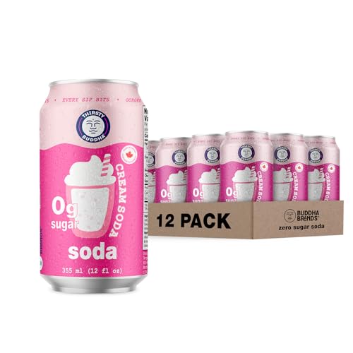 Thirsty Buddha Cream Soda Sparkling Soda Pop, Low-Sugar & Vegan Fizzy Drink, High Fibre Caffeine-Free, 12 Pack, (12/355ml)
