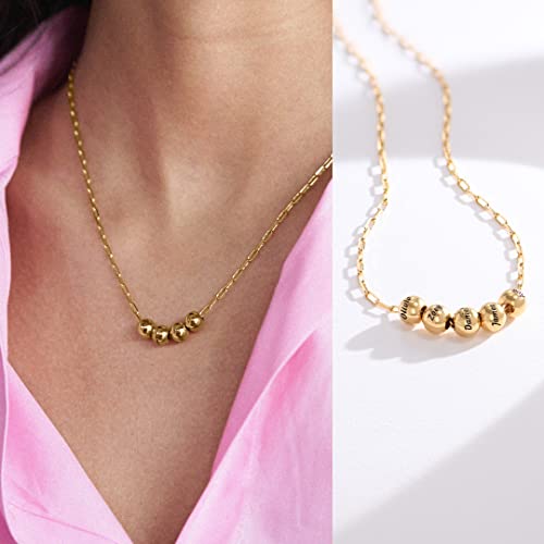 Myka - Personalized Paperclip Link Chain Necklace With Up To 8 Ball Beads / Engrave Any Name / Diamond Option -Sterling Silver, Gold, Rose Gold / Customized Gift For Woman For Mother's Day, Birthday, Anniversary #TOP6