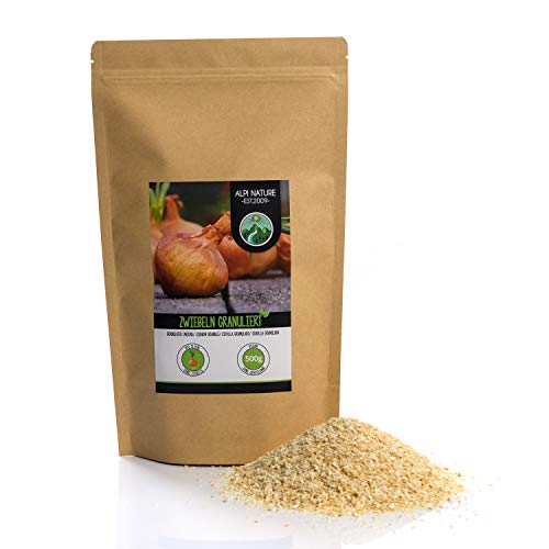 Cebollas granuladas (500g), gránulos de cebolla, cebollas molidas, 100% natural de cebollas secas, naturalmente sin aditivos, vegano