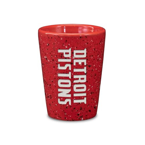 Rico Industries NBA Basketball Detroit Pistons Alternate 2oz Ceramic Shot Glass for Fans, Laser Engraved In Team Color Single Shot Glass