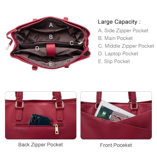 Image of Laptop Tote Bag for Women 15.6 Inch Waterproof Leather Computer Laptop Bag Women Business Office Work Bag Briefcase Large Travel Handbag Shoulder Bag