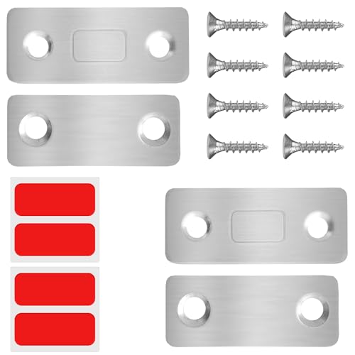 Gaevaz Imanes Con Adhesivos O Tornillos Para Puertas De Armario Cierre Magnético Fuerte Y Discreto Imanes Para Cierre De Puertas Cocina, Cajones Fácil Instalación Plata, Pack 4 1,5x4cm