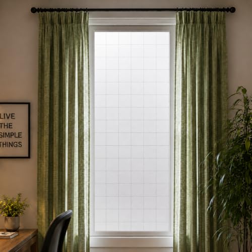 Image of CVANU Frosted Grid Privacy Window Film, Decorative 1.5 Inch Square Pattern Self Adhesive Waterproof Vinyl Covering Sheet for Glass Door, Windows, Bathroom, Home & Office Use (24 x 25 Inch)