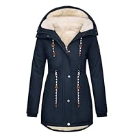 TOMEEK Women Parka Winter Coat Warm Fleece Lined Jacket Thick Quilted Hooded Outerwear Windproof Cotton Padded Overcoat with Pockets,Navy blue,Size M
