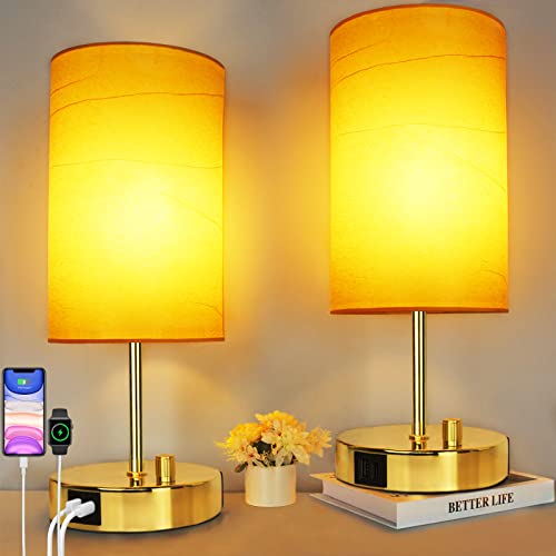 HiBay 17.75in LED Bedside Lamps Set of 2 with USB & Outlet