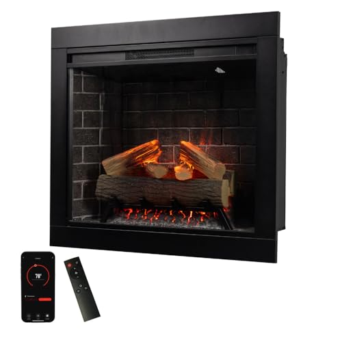 15 Best Electric Fireplace Inserts That Combine Style and Efficiency in 2026 21 Modern Ember Uptown 28" Smart Electric Fireplace Insert + Trim Kit, Alexa/WiFi Enabled - Includes Remote, 400 Sq Ft Electric Heater with Realistic Ember Bed & Log Set, Brick Background