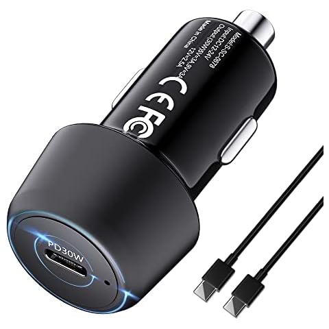 USB C Car Charger Adapter 30W Fast Charge, 12V USB Car Charger Cigarette Lighter Adapter, Car Phone Charger Fit iPhone 13/13 Pro/13 Pro Max/12/12 Pro/12 Mini, Galaxy S22/S10, iPad Pro and More Cover