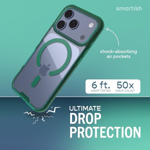 Image of Smartish iPhone 17 Pro MagSafe Clear Case - Gripmunk Magnetic Slim Case [Lightweight + Protective] Anti-Yellowing Thin Grip Clear Cover for Apple iPhone 17 Pro - Clearly Green