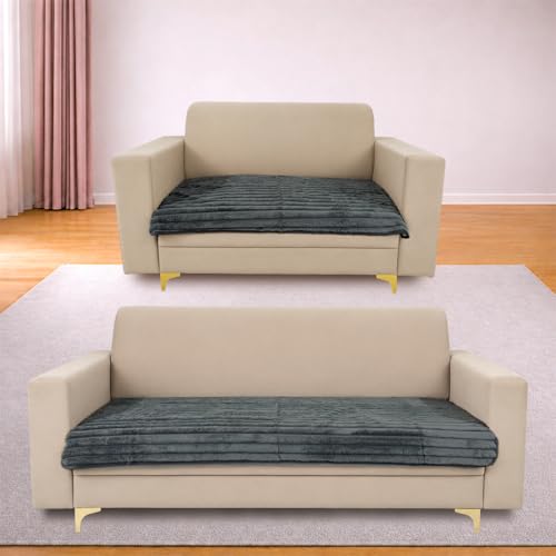 Image of Homerz Premium Rabbit Fur Sofa Cover with Anti-Skid Backing, Soft Plush Fabric Sofa Protector for Living Room Furniture (Grey, 5 (3+2) Seater, Only Seat Cover)