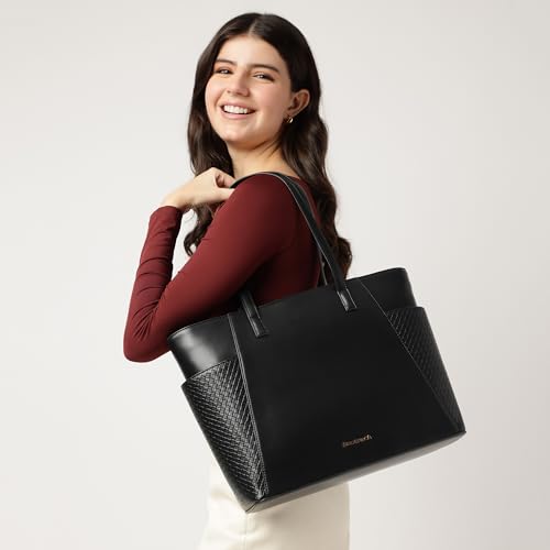 Image of Fastrack Gridlock Tote | Woven Faux-Leather Women's Handbag | Laptop Tote with Textured Side Pockets & Gold Hardware