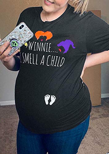 Exmiun Winnie I Smell A Child Pregnancy Halloween Shirts Women Fall Pregnancy T Shirts Sanderson Sisters Top Tees (Grey,Xl #TOP1
