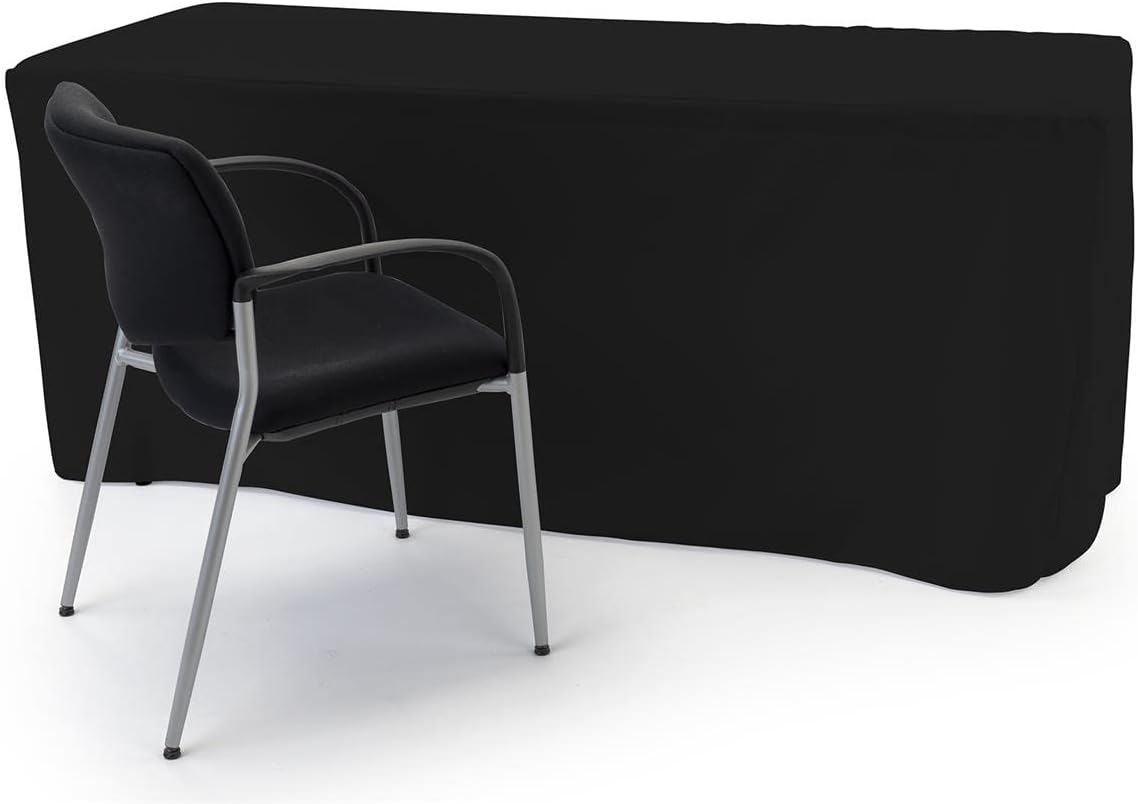 Displays2go 6' Stretch Polyester Table Cloth, Fitted Design - Black (FT6BK)