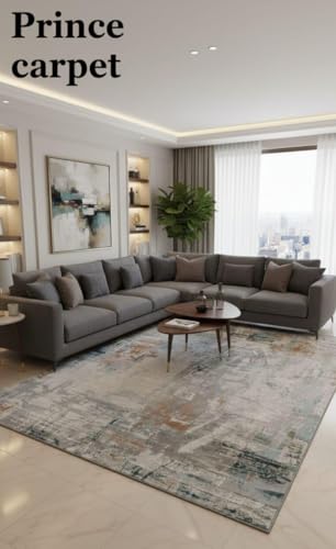 Image of 5x7 Feet (150x210 CM) Carpet for Living Room Hall & Bedroom - Olive Green Modern Abstract Geometric Silk-Touch Luxury Hotel-Style Washable Anti-Skid Turkish Area Rug