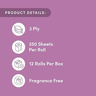 Amazon Aware 100% 3-ply Bamboo Toilet Paper, Unscented, 12 Rolls, 350 Sheets per roll, Total 4200 Sheets, Plastic-Free