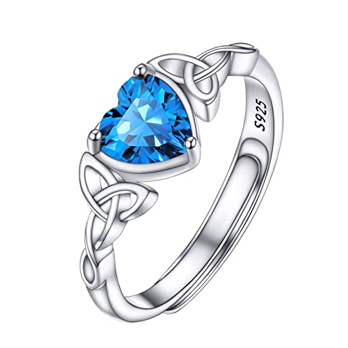 PROSILVER 925 Sterling Silver Celtic Knot Heart/Butterfly/Cute Bat Ring for Women, Birthstone Jan-Dec Available, Gorgeous Cubic Zirconia Ring, Adjustable Ring, Come with Box 01-Celtic Knot H