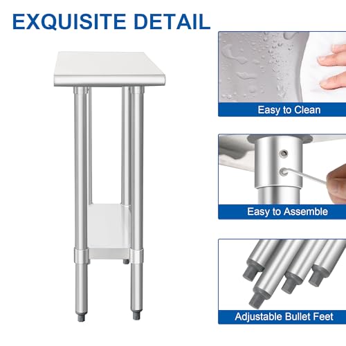 Image of HARDURA Stainless Steel Work Table Commercial 30x12 Inches Kitchen Prep Table and Heavy Duty Commercial Workbench NSF 430 with Undershelf and Galvanized Legs