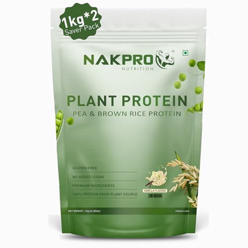 NAKPRO Vegan Plant Protein Powder (Pea & Brown Rice Protein), Vanilla - 2kg | 25.2g Protein, Easy To Digest | All Essential Amino Acids | No Preservatives | No Added Sugar