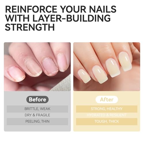 Image of Nail Polish Strengthener and Growth Treatment: Yellow Gelike EC 6 in 1 Natural Nail Hardener Extra Strong and Growth - Long Lasting Nail Repair for Damaged Nails - For Daily Work Home Salon